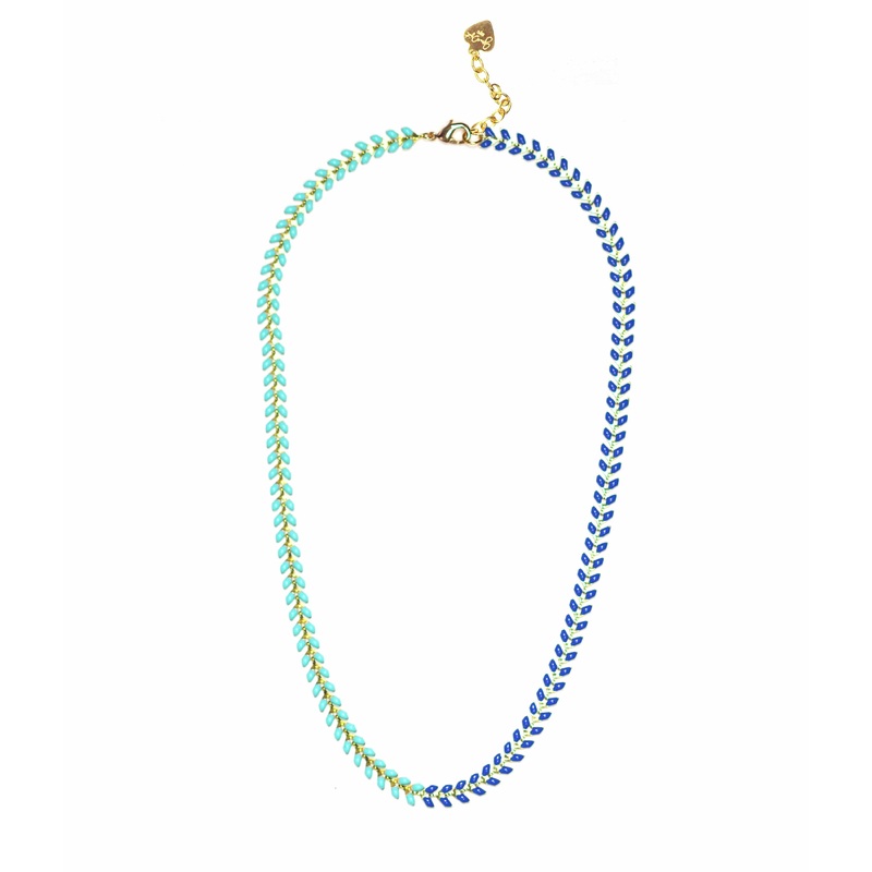 Gena Myint Navy And Turquoise Enamel Chevron Necklace