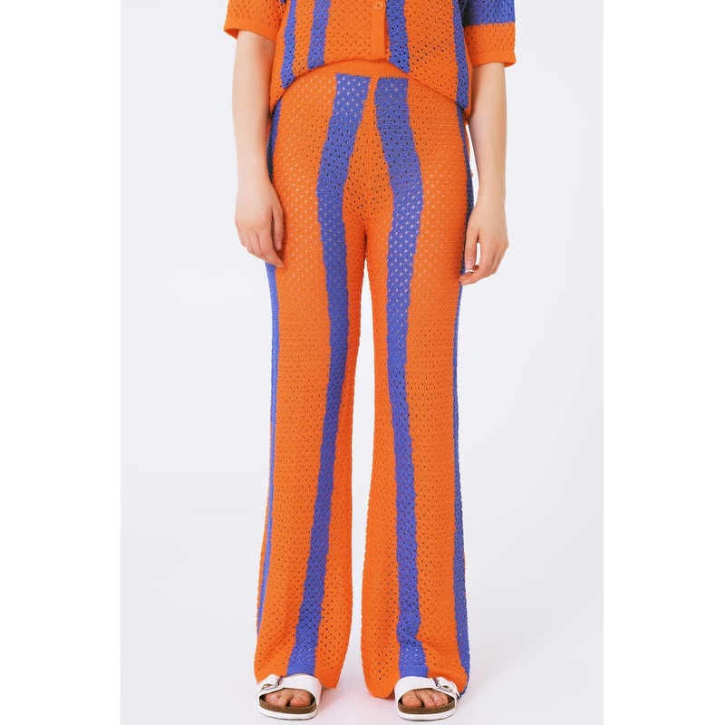 Orange Striped Crochet Pants