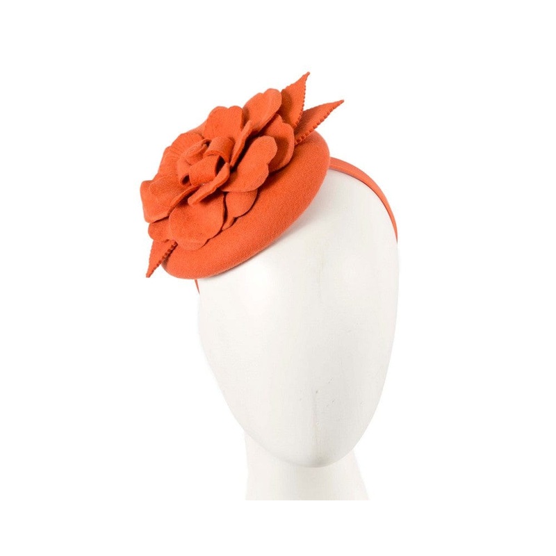 Orange winter pillbox fascinator by Max Alexander