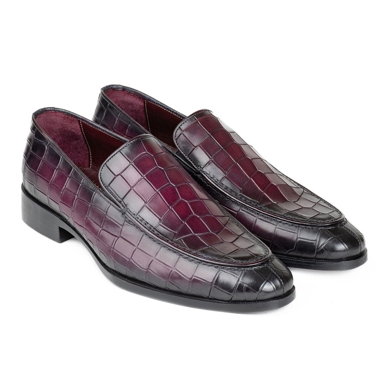 Paul Parkman Croco Textured Leather Loafer Purple (ID#7339-PRP)