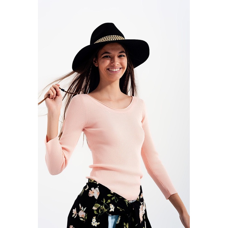 Pink Knitted Wide Neck Sweater