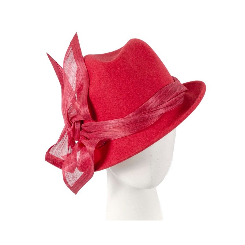 Red ladies winter fashion felt fedora hat by Fillies Collection