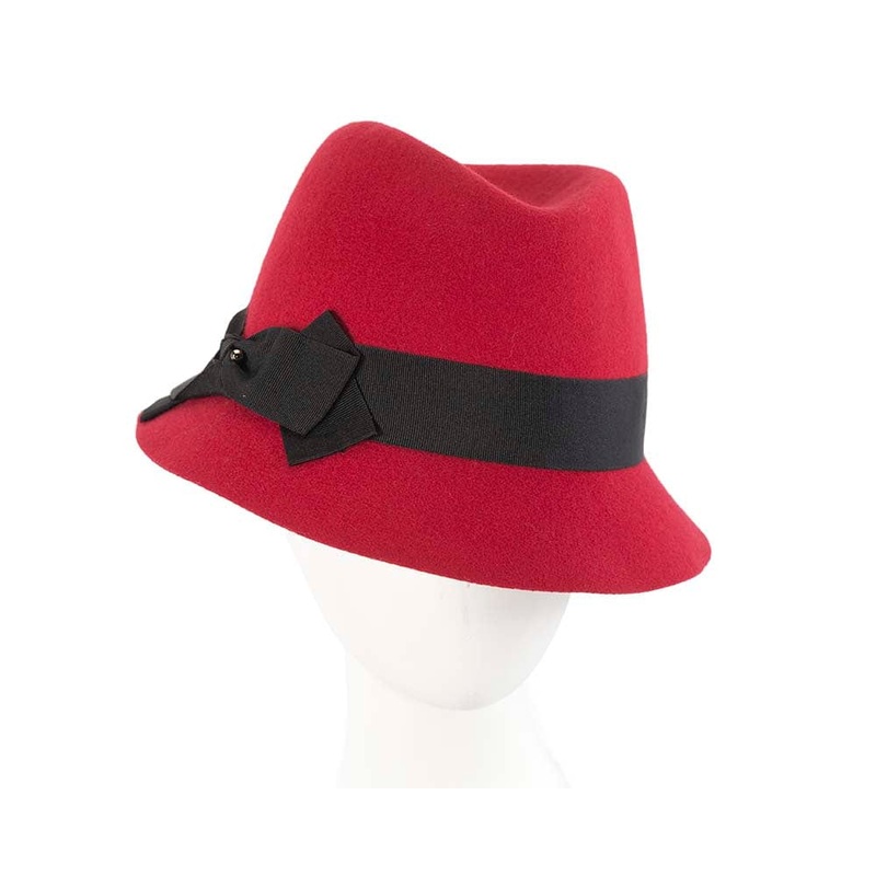 Red winter fashion trilby hat by Betmar NY
