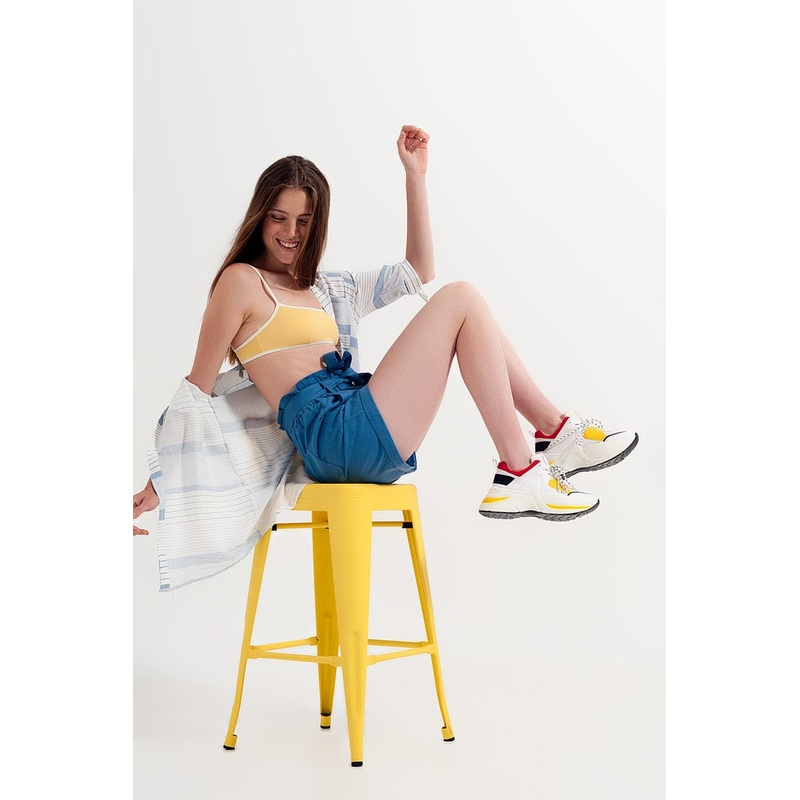 Shorts With Belted Waist In Blue