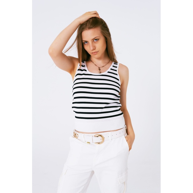 Striped Cropped Top In Navy And White