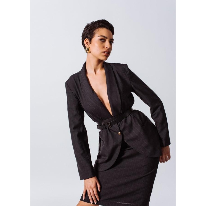 Tailor Wool Dark Grey Blazer with Big Collar | Le Russi