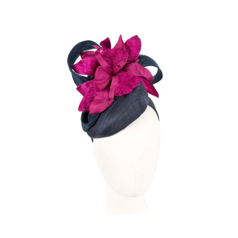 Tall navy & purple racing pillbox fascinator by Fillies Collection