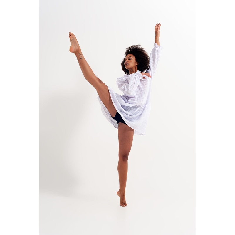 Voluminous Mini Dress With Ruffles In White