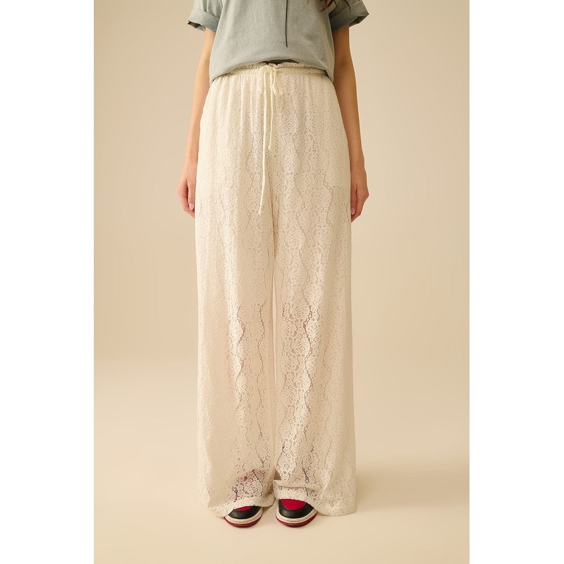 Wide-Legged Lace Pants With Elastic Waistband