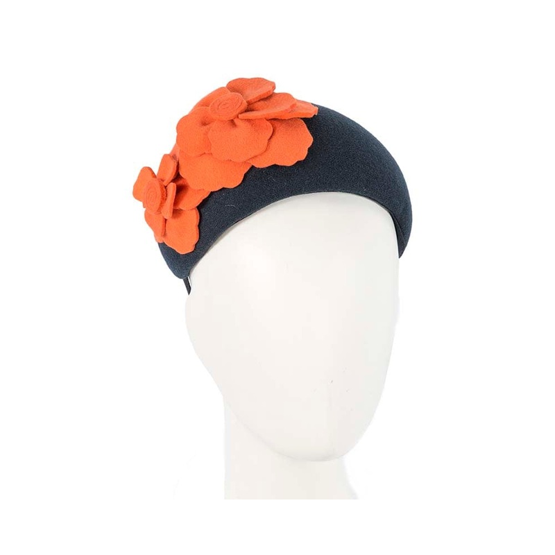 Wide navy & orange winter headband with flowers by Max Alexander