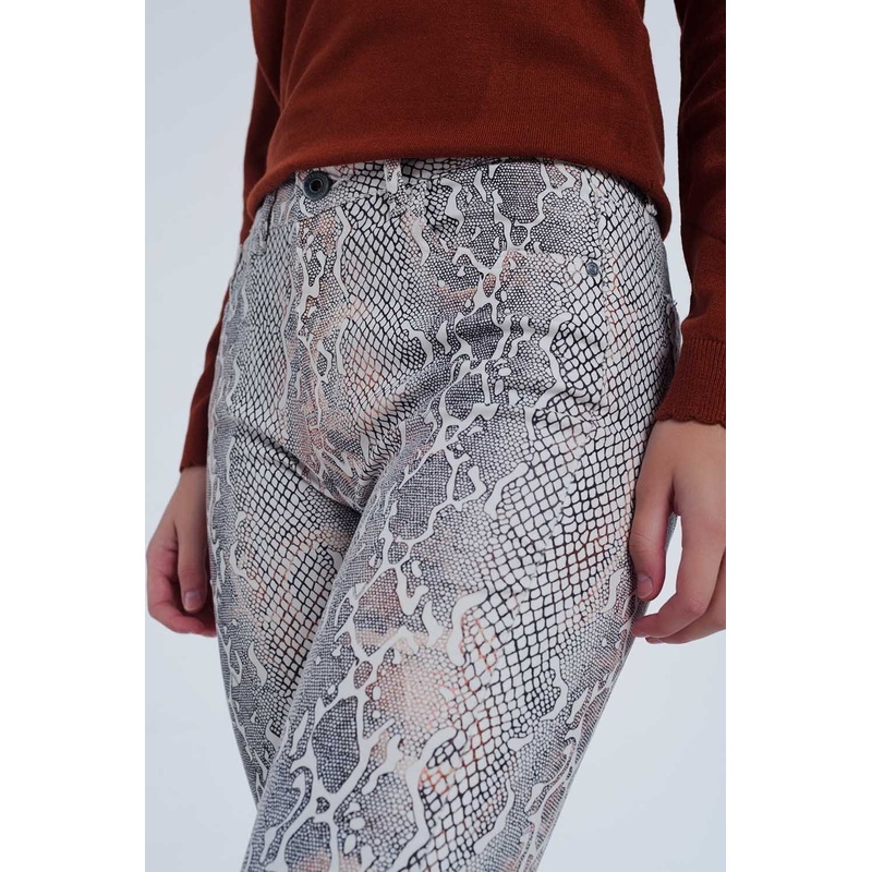 Beige Coloured Pants With Snake Print