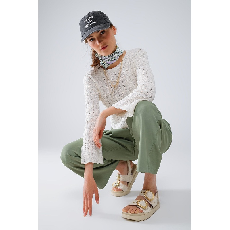 Cream Sweater With Flared Sleeves