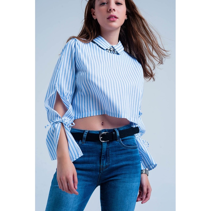 Cropped Striped Shirt In Blue