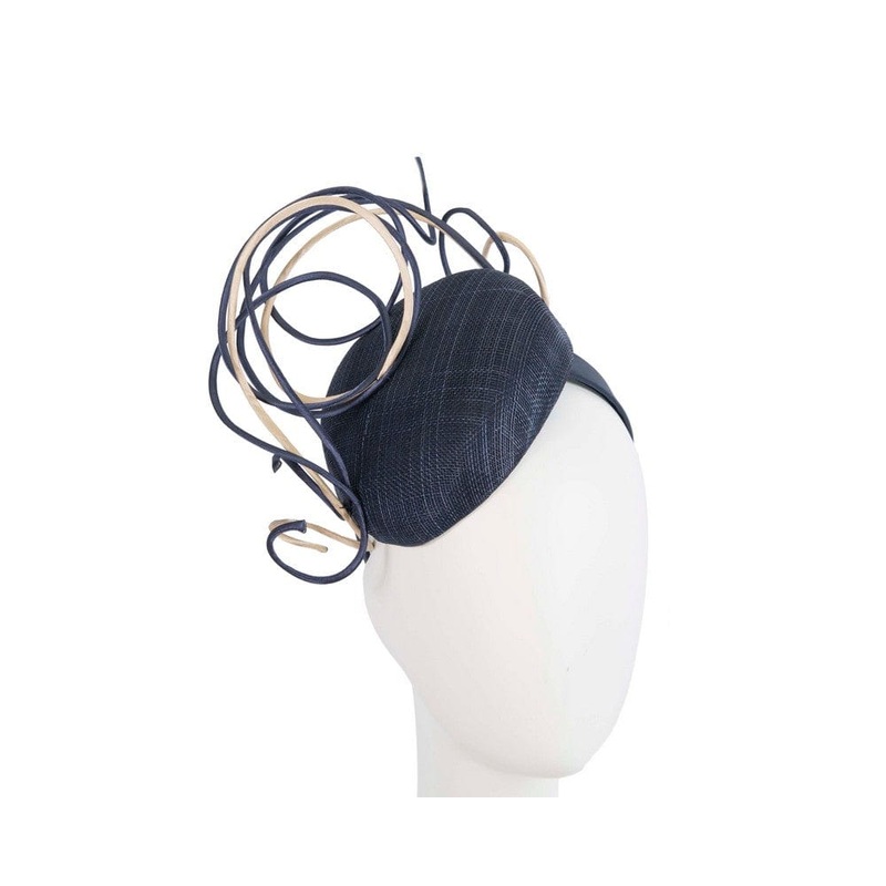Designers navy & nude pillbox fascinator by Fillies Collection
