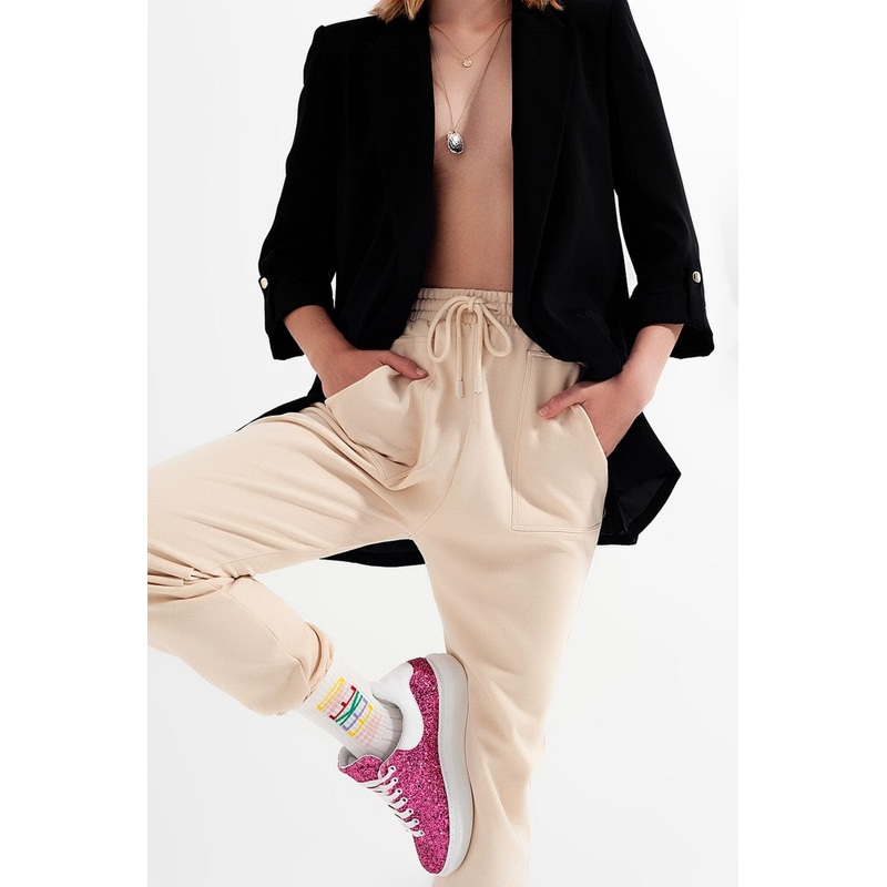 Joggers With Elastic Waist Band In Beige