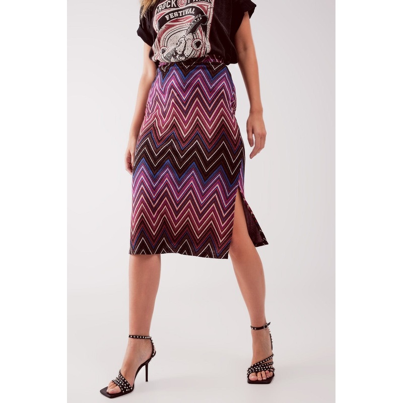 Midi Skirt In Fuchsia Geo Print