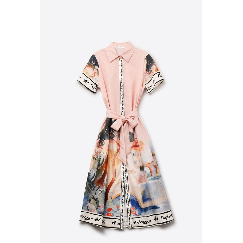 Pink Summer Watercolor Print Maxi Dress