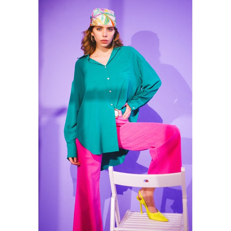 Pocket Detail Oversized Shirt In Green