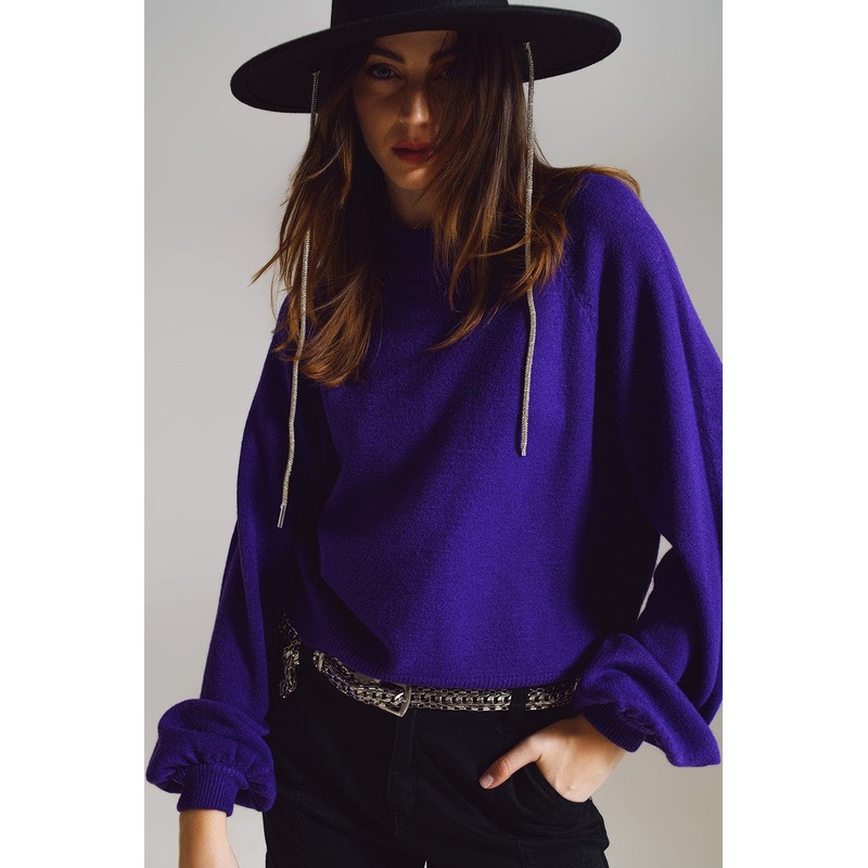 Relaxed Style Purple Jumper With Balloon Sleeves