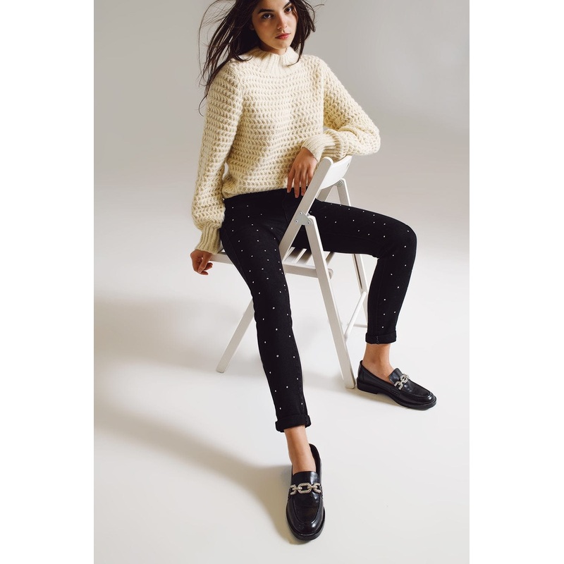 Skinny Jeans With Embellished Strass All Over In Black