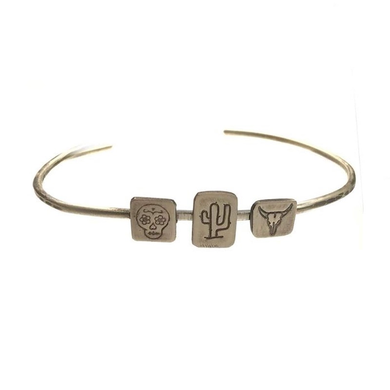 Westward! Skull Cactus Longhorn Triple Charm Bracelet