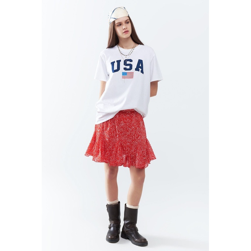 White Loose Long T-Shirt With Usa Logo