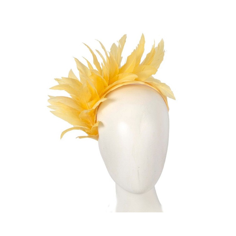 Yellow feather fascinator headband by Max Alexander