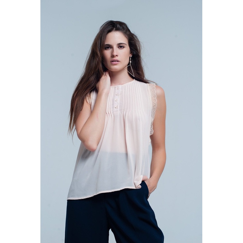 Beige Sleeveless Top With Lace Details