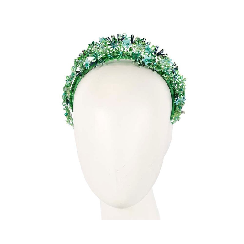 Bespoke green designers fascinator headband by Cupids Millinery