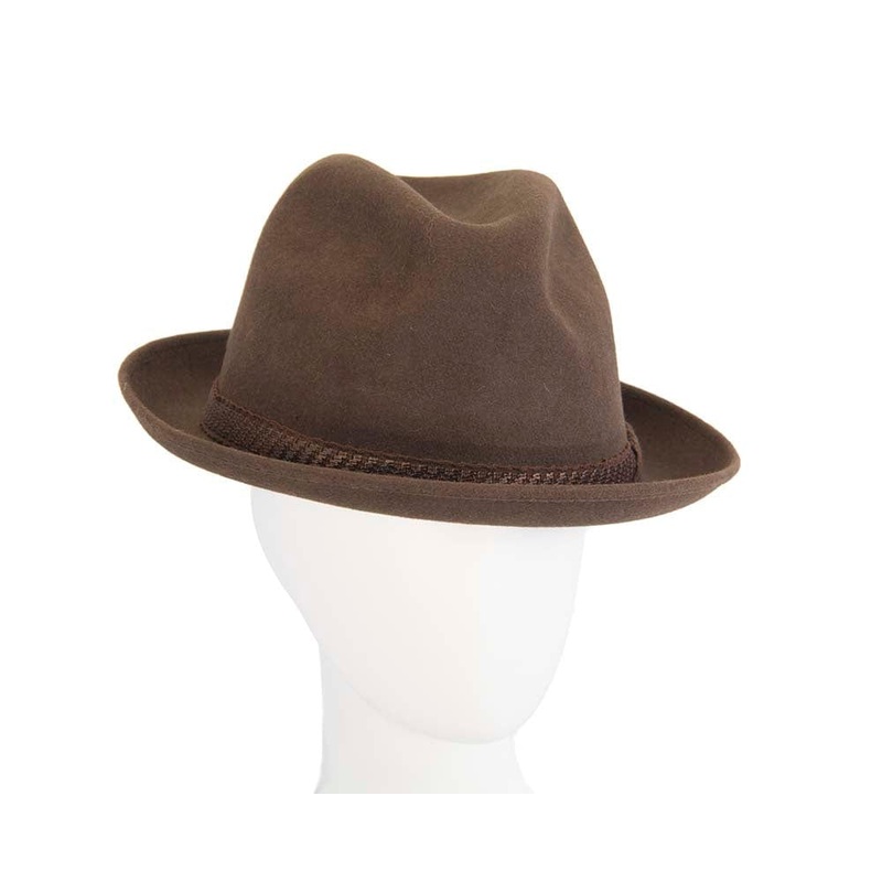 Brown unisex rabbit fur fedora hat