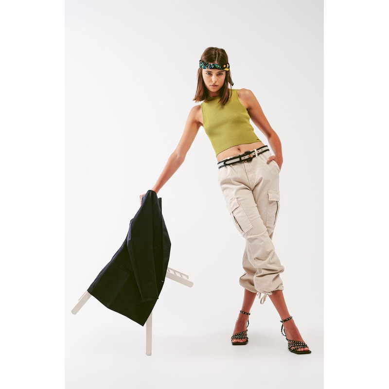 Cargo Pants With Tassel Ends In Sand