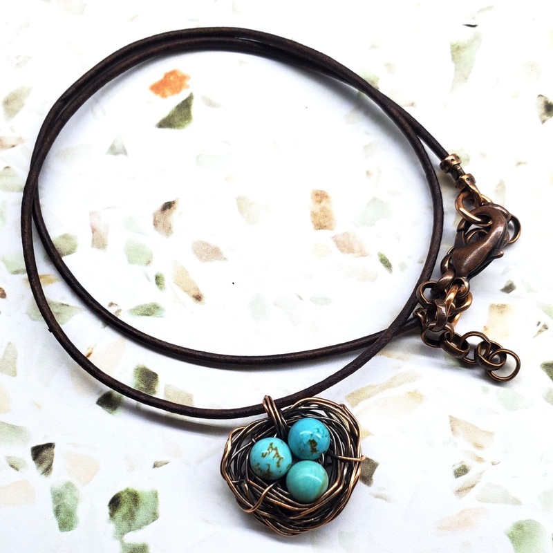 Copper Robin Nest Necklace with Up To 5 Beads