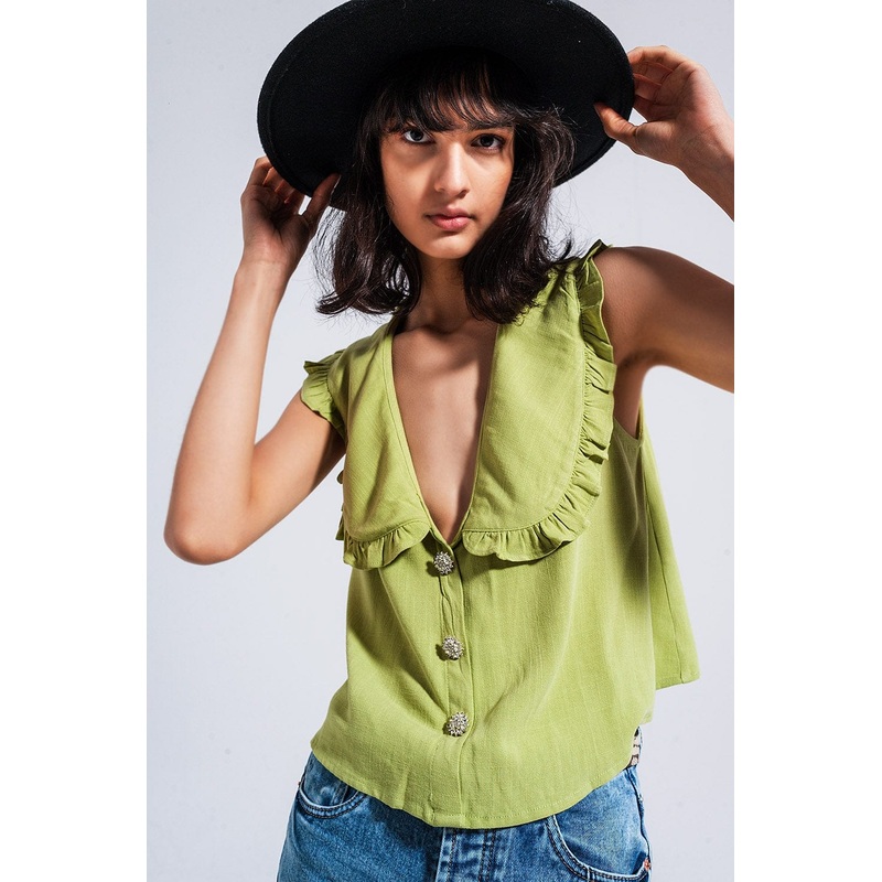 Crop Top With Bib Collar In Green