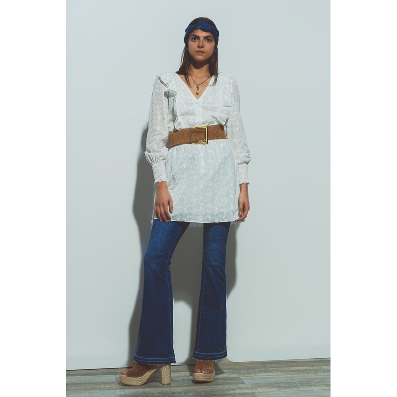 Floral Textured Mini Dress In White