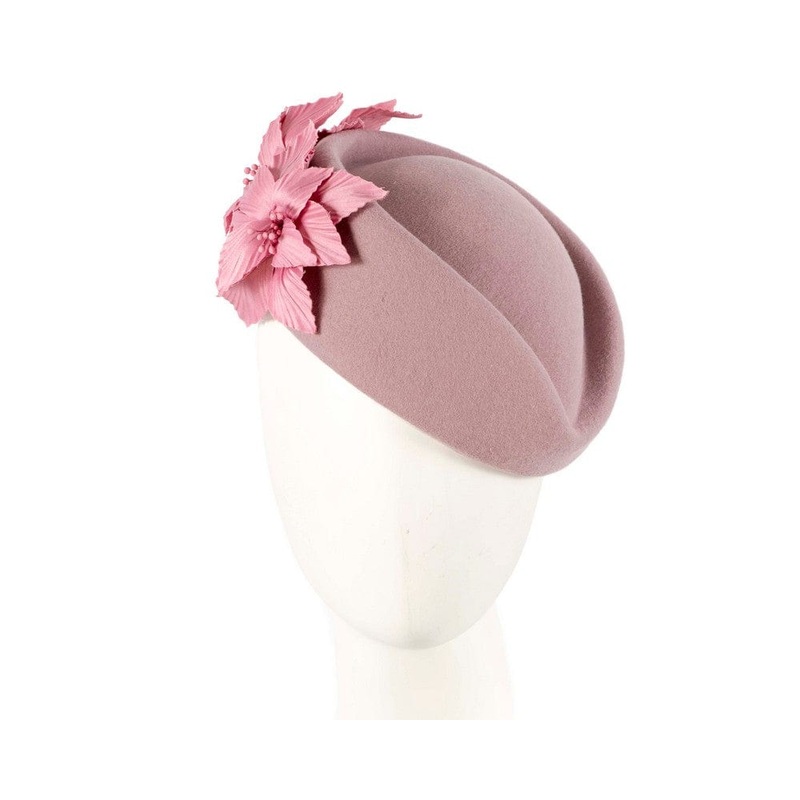 Large Dusty Pink felt beret hat by Fillies Collection