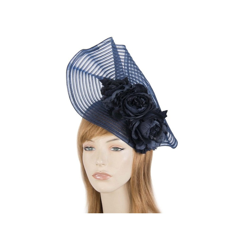 Large navy racing fascinator with flowers by Fillies Collection