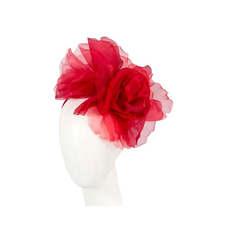 Large red silk flower fascinator by Fillies Collection