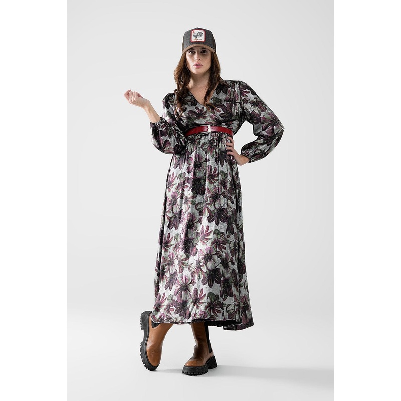 Maxi Dress With Metallic Effect Flower Print