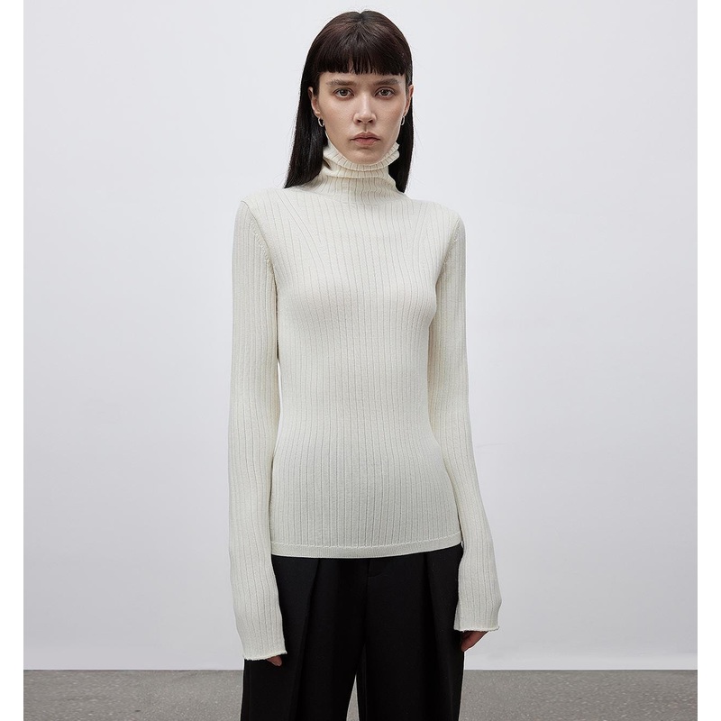 “Moonlight Essence” Machine Washable 48S Wool Pile Collar Bottoming Shirt Slim Fit Inner Knitted Sweater for Women