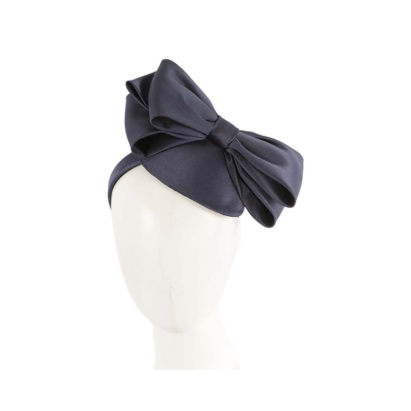 Navy satin fascinator with big bow by Max Alexander