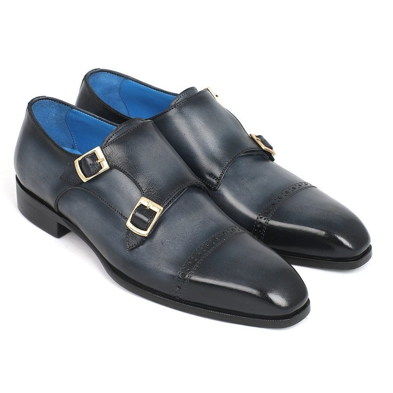 Paul Parkman Captoe Double Monkstraps Navy (ID#045NVY62)