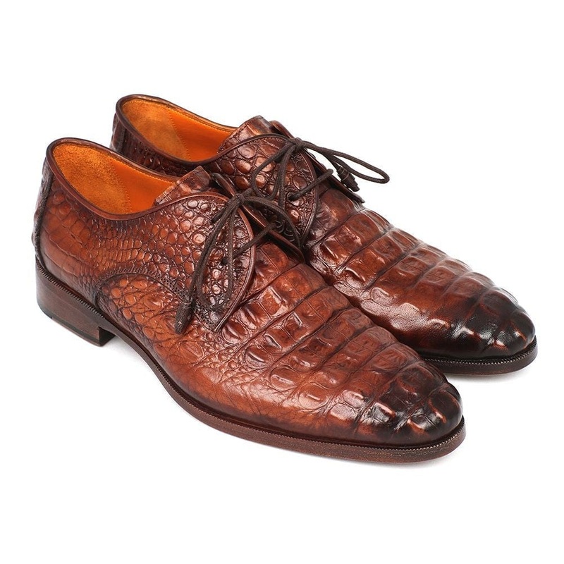 Paul Parkman Light Brown Crocodile Embossed Calfskin Derby Shoes (ID#1438TAB)