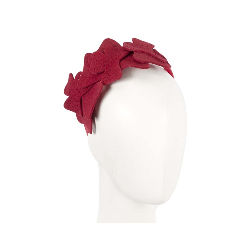 Petite red felt fascinator by Max Alexander