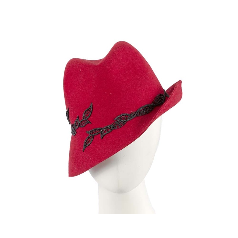 Red fedora felt fashion hat with lace by Max Alexander