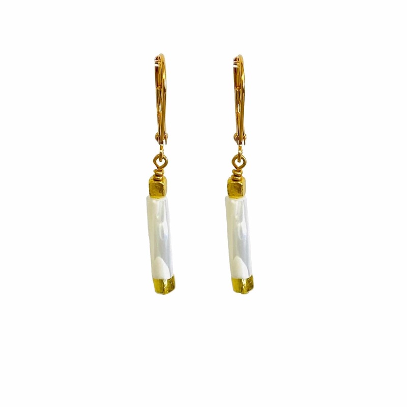 Sadaf 1.5″ Faceted Mother Of Pearl Gold Plated Earrings | MINU