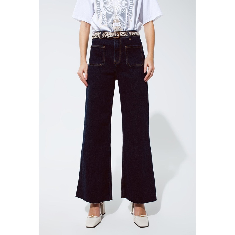 Straight Jeans With Pocket Detail In Dark Wash