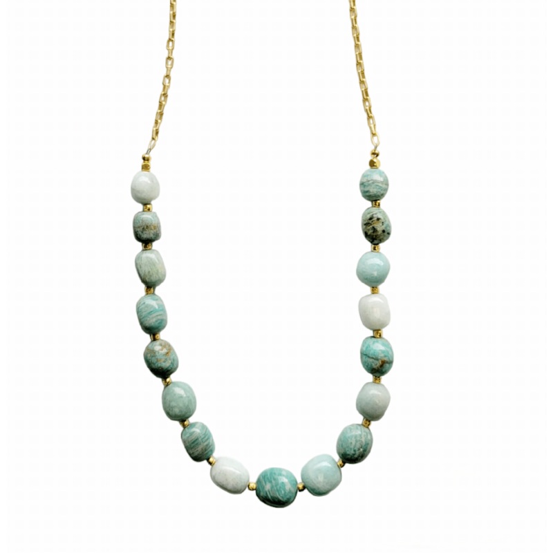 Valar Necklace in Blue-Green Amazonite With Gold Plated Accents