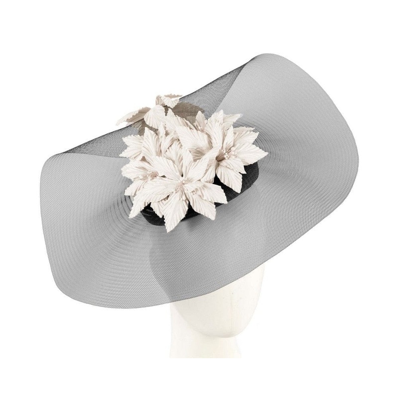 Wide brim black & cream fascinator hat by Fillies Collection
