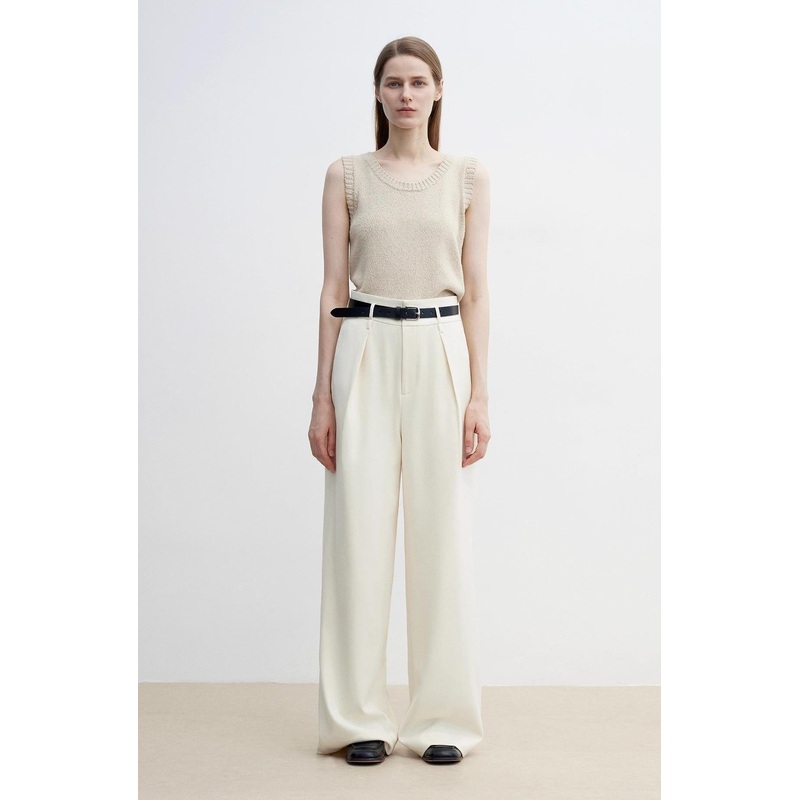 Women’s White Straight Casual Wide Waist Drape Floor-Length Wide Leg Pants