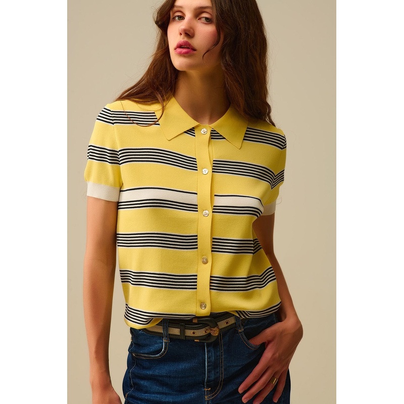 Yellow Striped Button-Up Polo